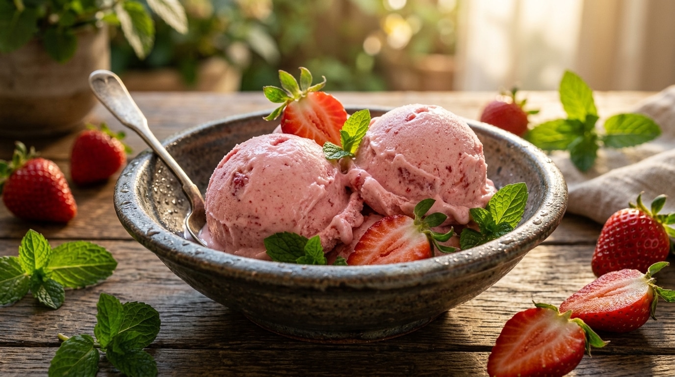 Boules de glace maison aux fraises dans un bol