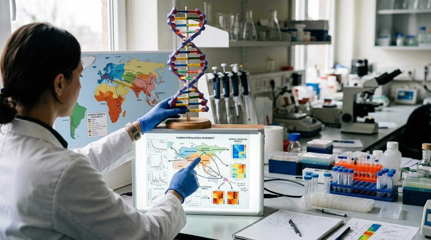 Scientifique examinant une hélice d'ADN en laboratoire