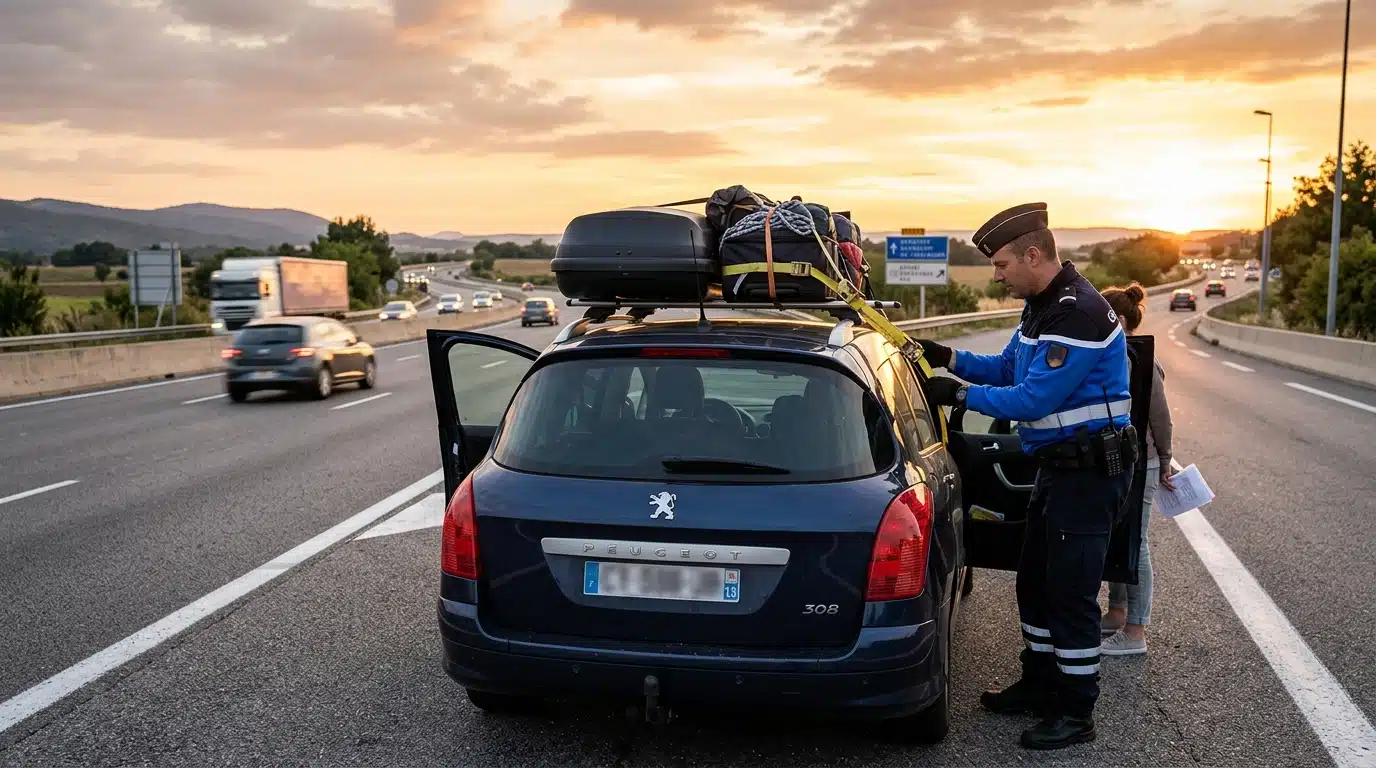 Contrôle du chargement d'un véhicule sur la bande d'arrêt