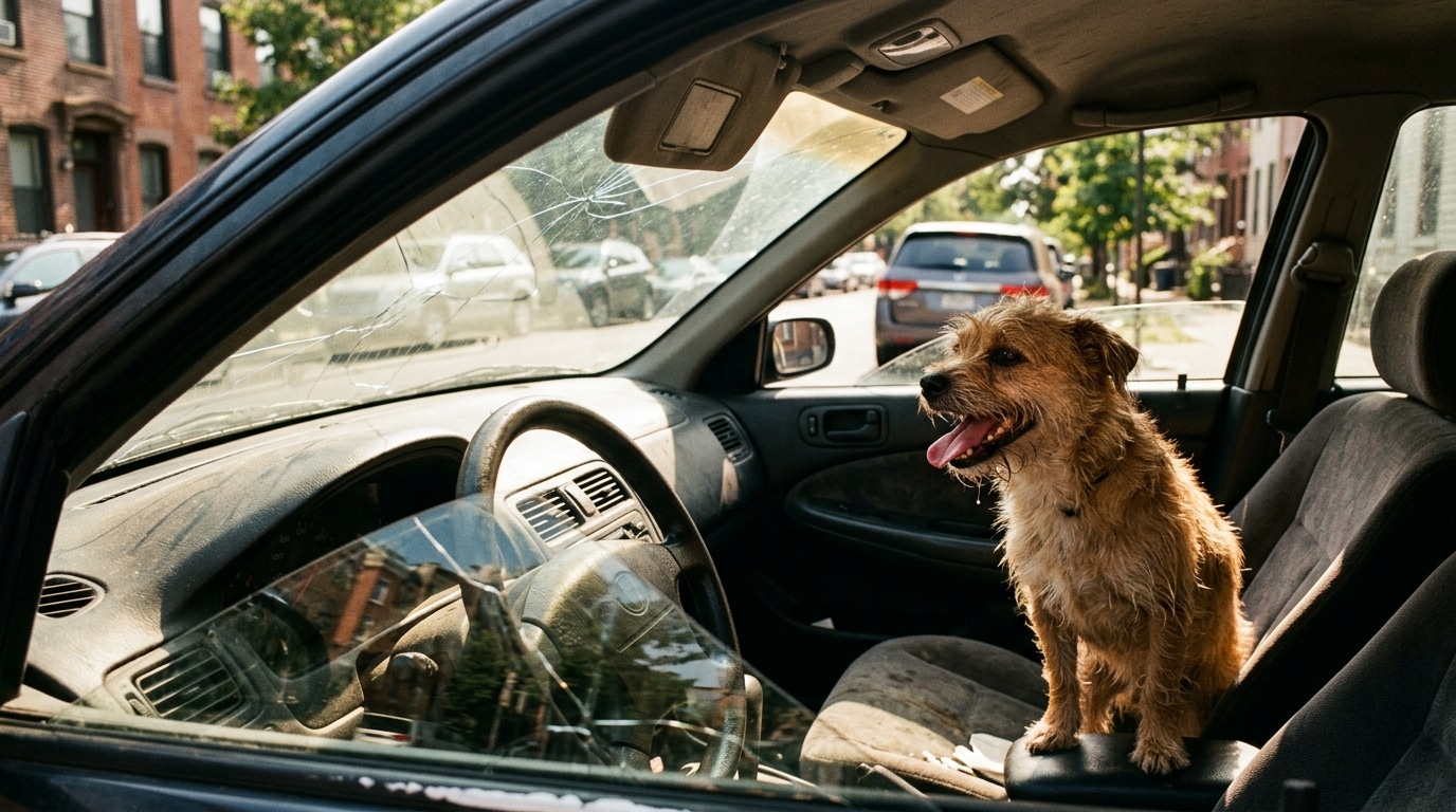 Chien haletant dans une voiture surchauffée au soleil