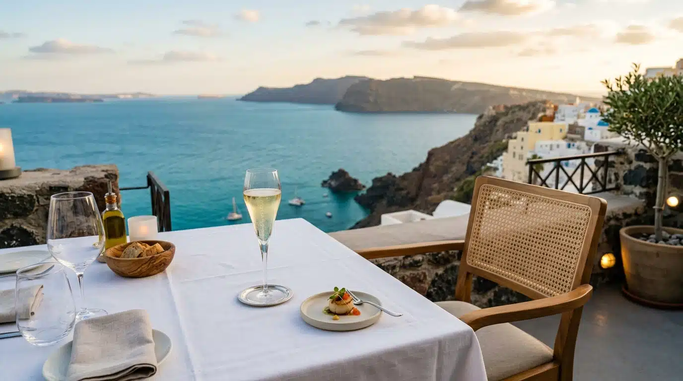 Table de restaurant en bord de mer avec petite portion