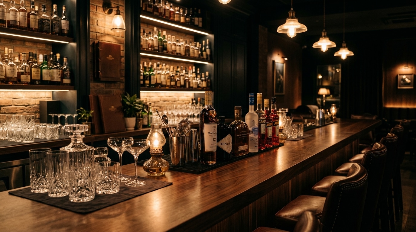 Verre vide isolé sur un comptoir de bar lors d'une soirée festive