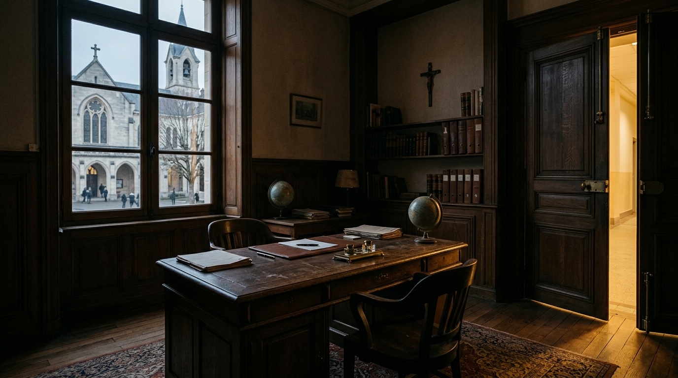 Bureau vide et sombre dans une école catholique