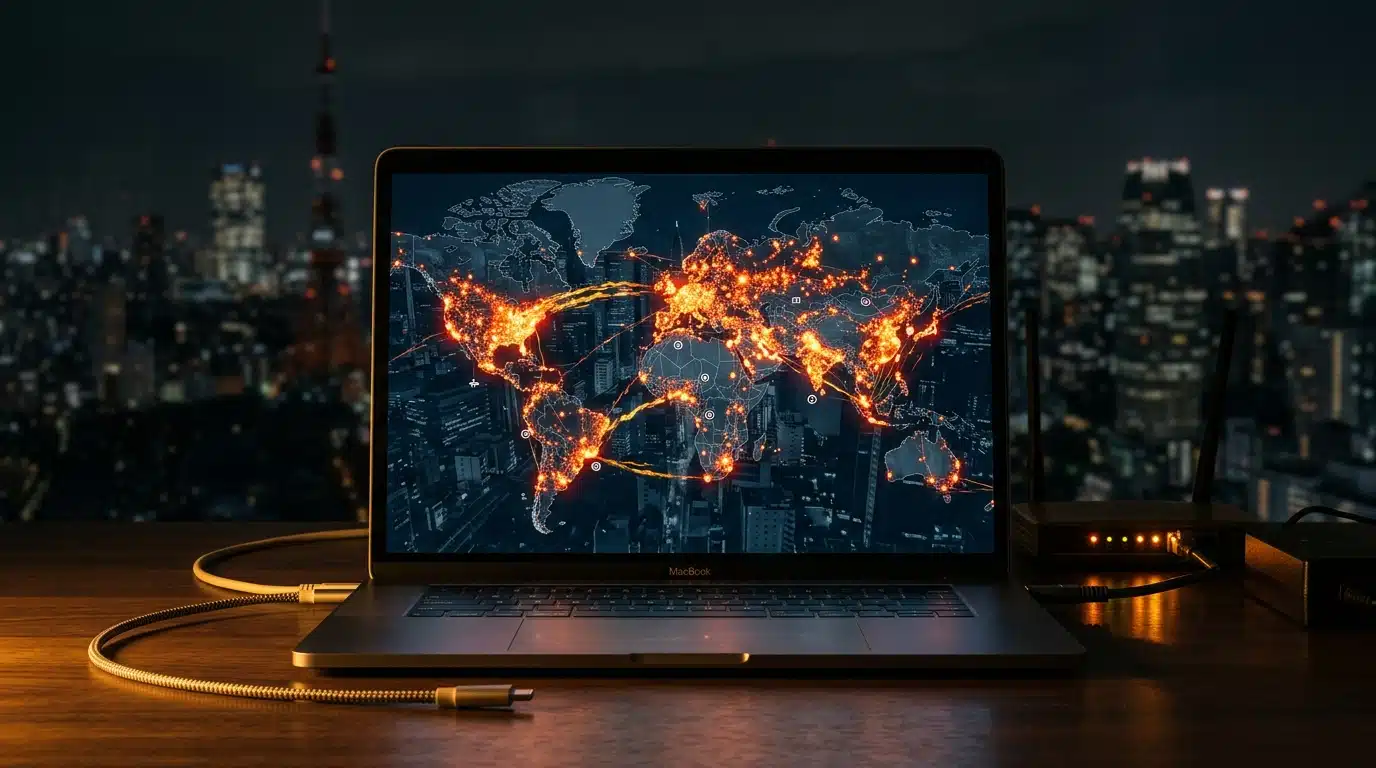 Carte réseau illustrant un botnet de machines infectées