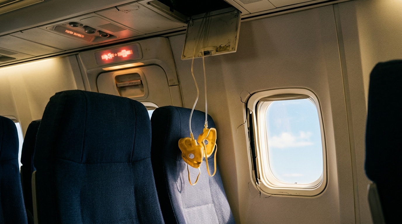 Masques à oxygène déployés dans une cabine d'avion
