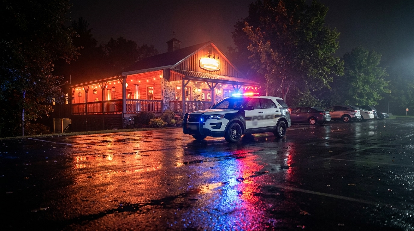 Voiture de police garée devant un lieu de réception en Pennsylvanie