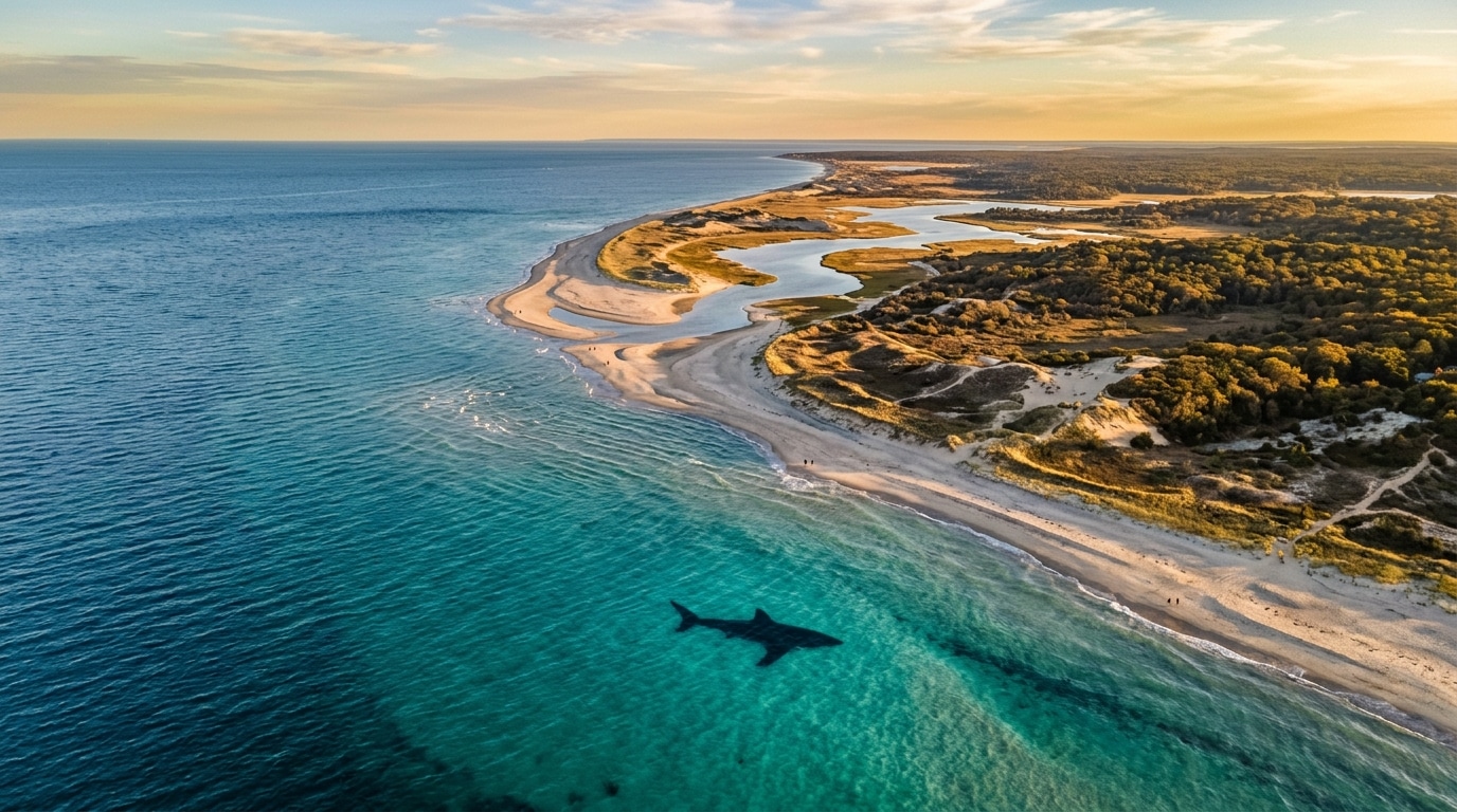 Vue aérienne des eaux de Cape Cod où nage le requin