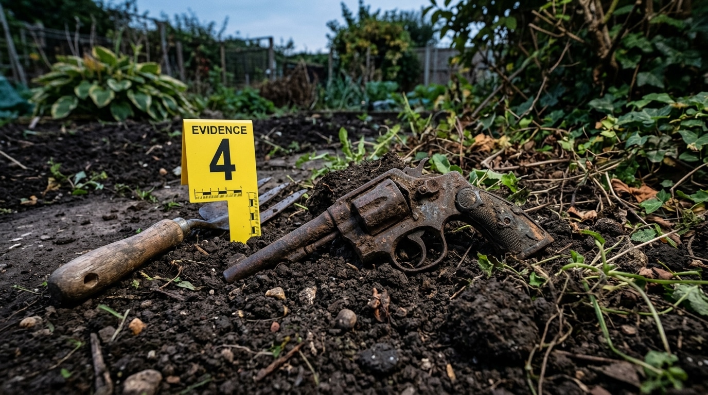Arme dissimulée dans la terre d'un jardin, preuve clé de l'enquête