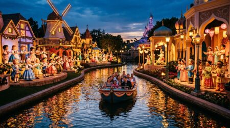 Attraction It's a Small World à Disney World au coucher du soleil