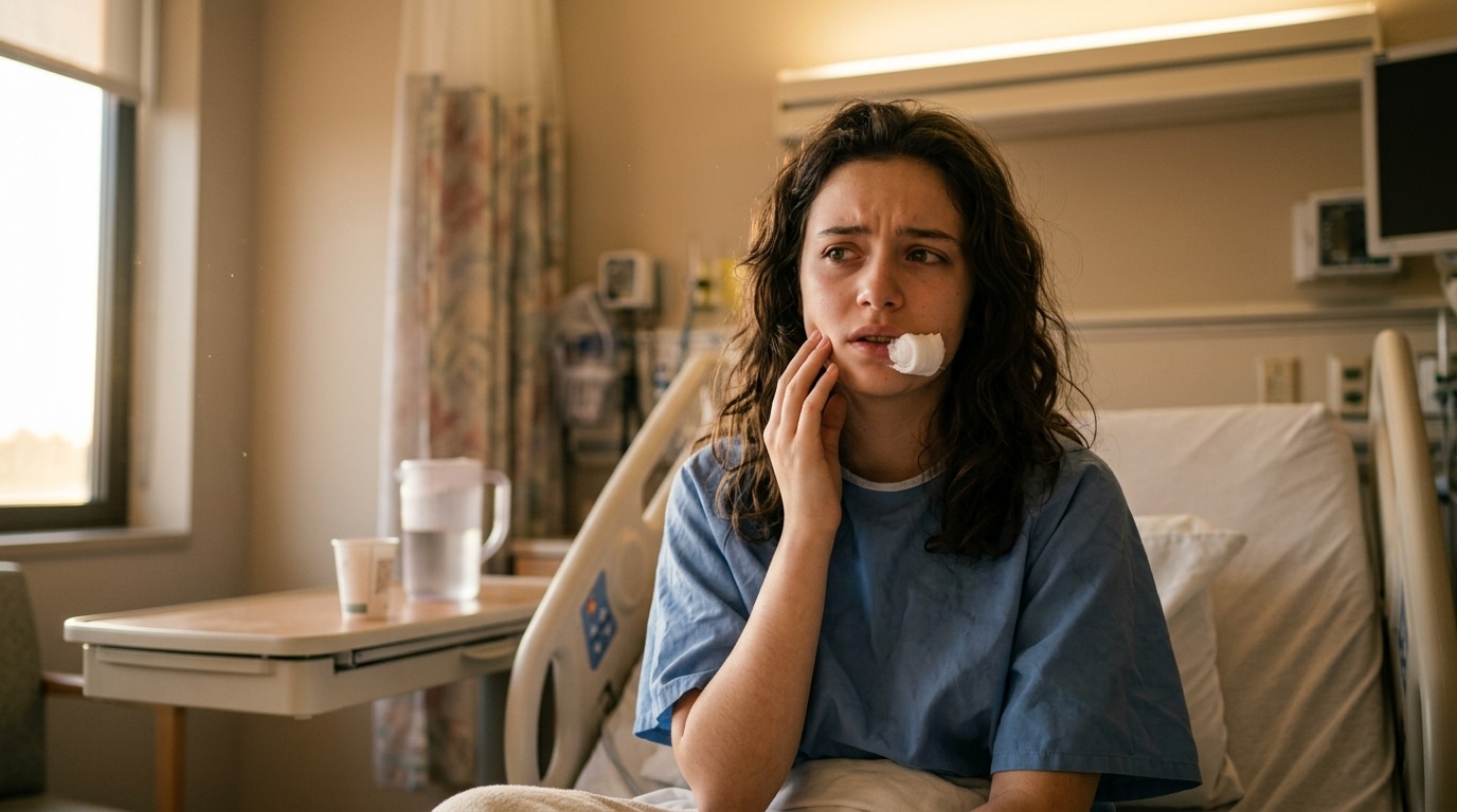 Adolescente confuse dans un lit d'hôpital après une opération