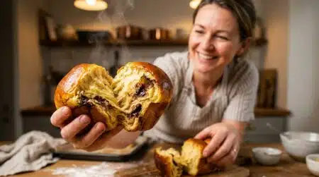 Brioche moelleuse faite de pains au chocolat surgelés