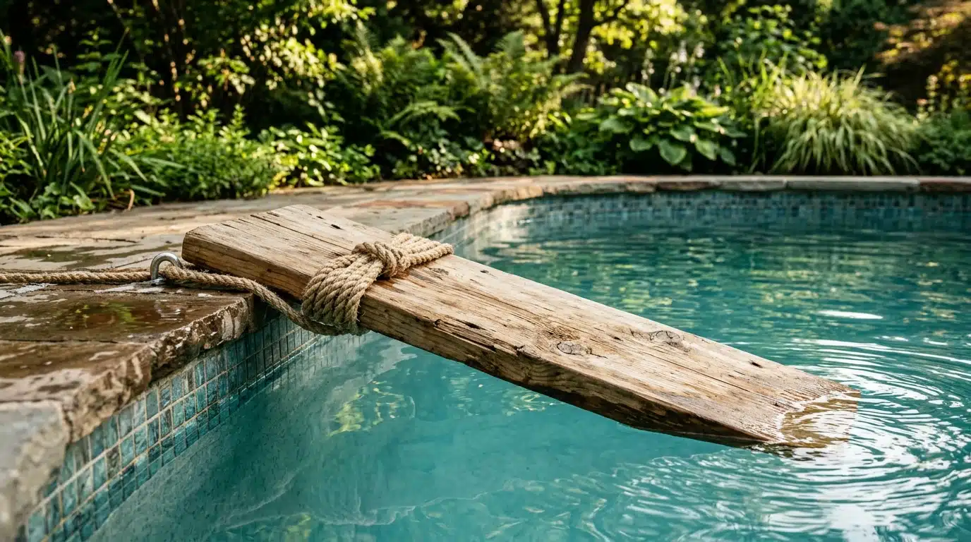 Rampe en bois flottante attachée au bord d'une piscine