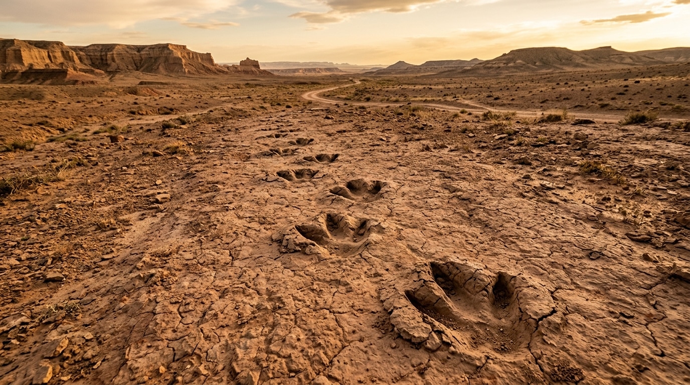 Empreintes fossilisées de dinosaure dans la roche mongole