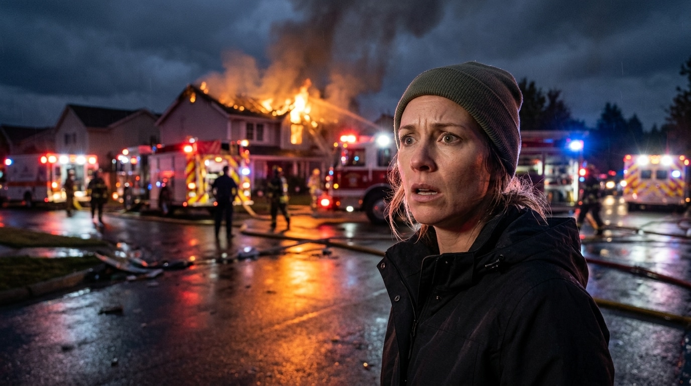 Maison endommagée par un incendie de nuit