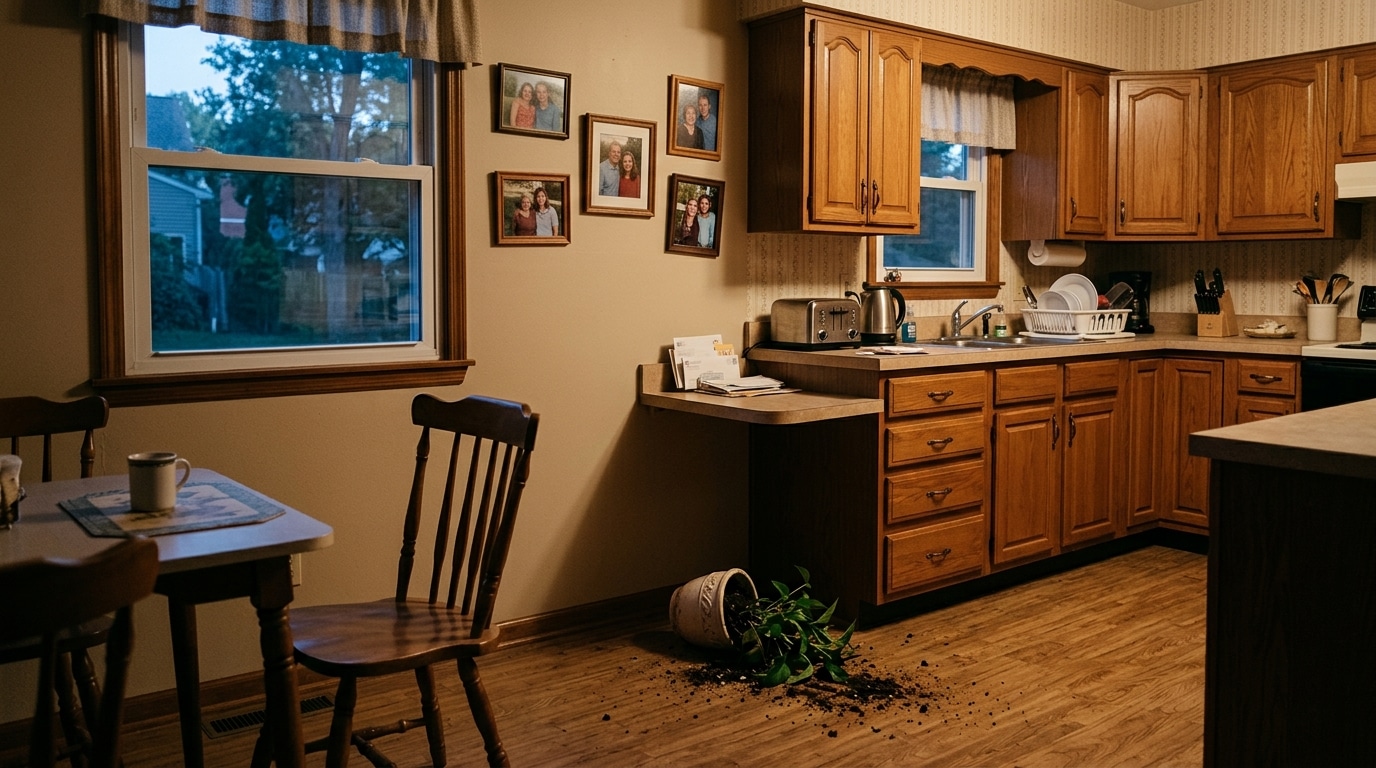 Cuisine familiale en Pennsylvanie symbolisant le premier drame