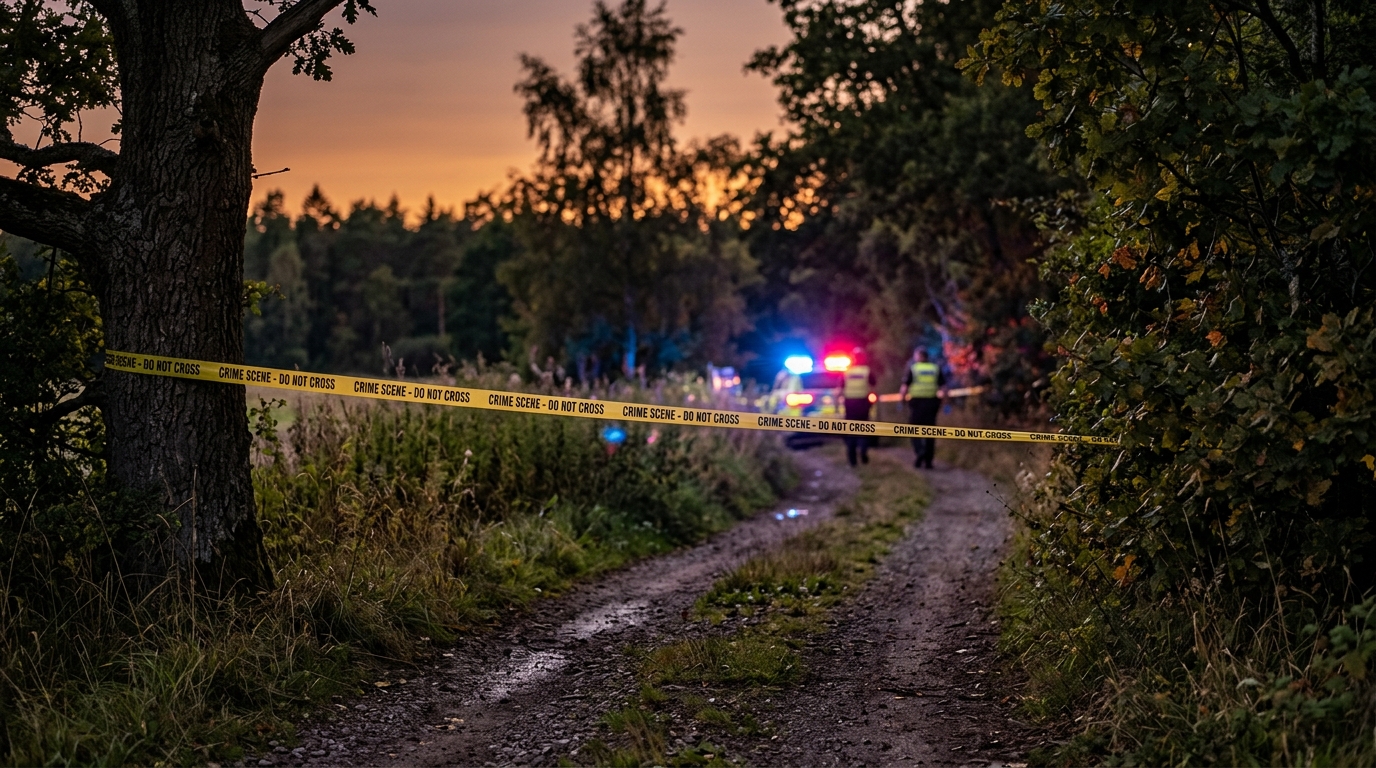 Scène de crime bouclée par la police en pleine nature