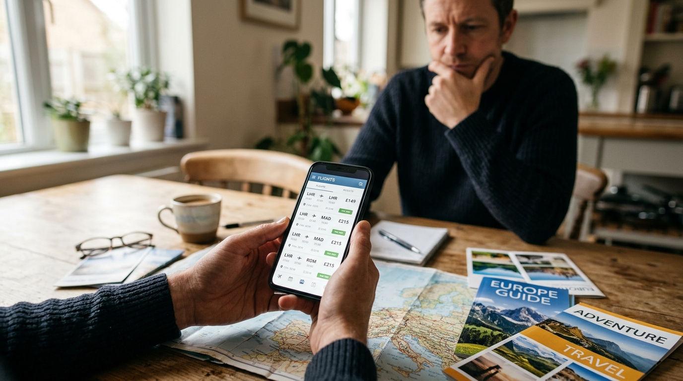 Personne consultant une application de réservation de vol