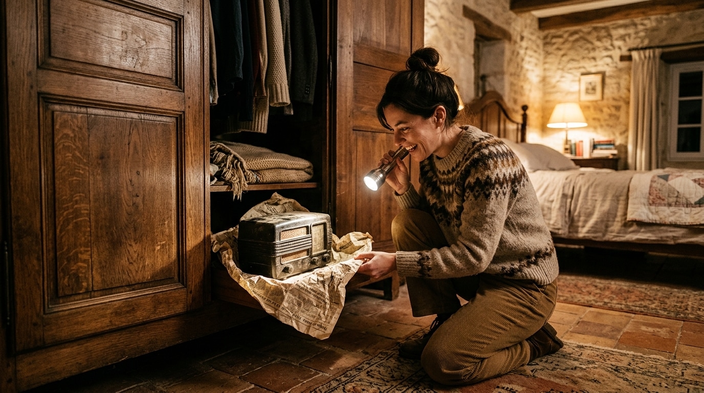 Personne fouillant un placard à la recherche d'objets vintage