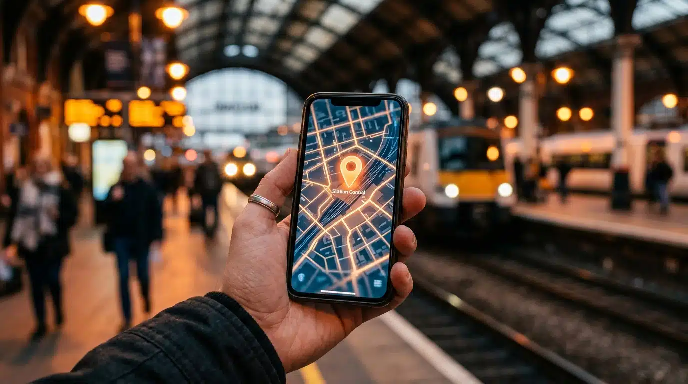 Smartphone affichant une carte de géolocalisation