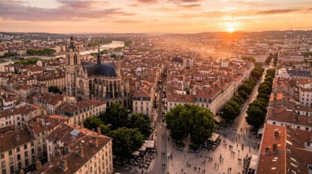 Ville française écrasée par la chaleur estivale
