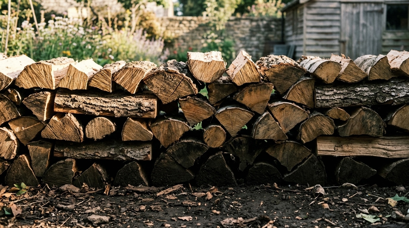 Coupe d'un tas de bois montrant les interstices chauds