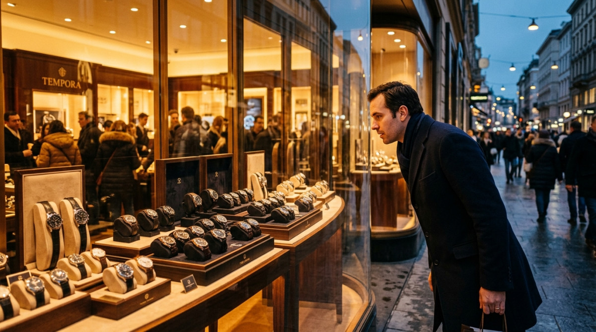 Vitrine de bijouterie de luxe avec présentoirs vides