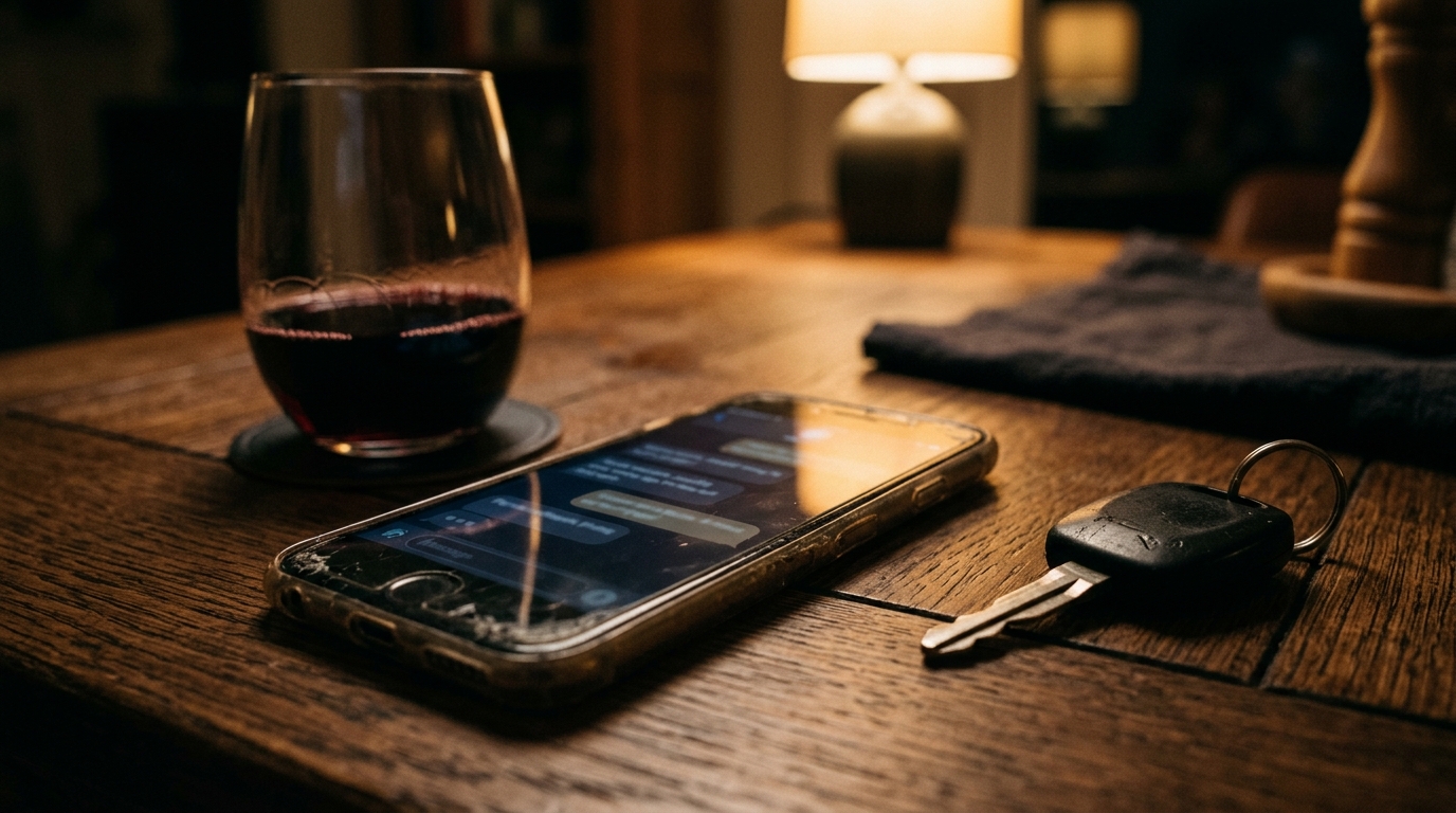 Téléphone portable allumé sur une table en bois