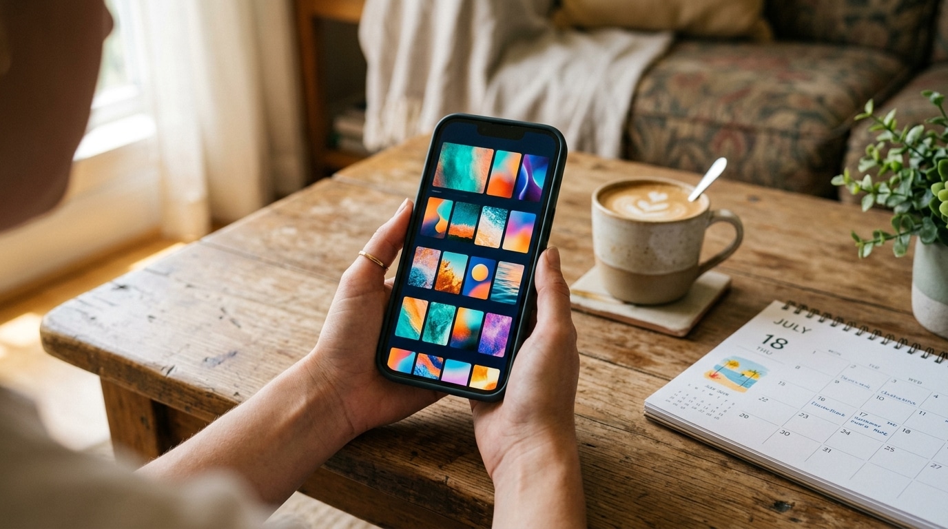 Smartphone affichant une application de streaming sur une table