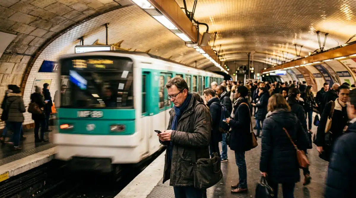 Voyageur attendant sur un quai de métro parisien