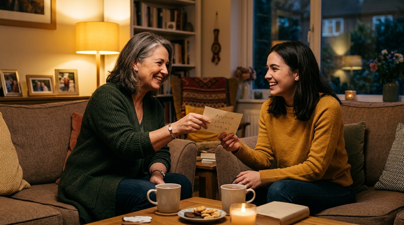 Hôte partageant le mot de passe wifi avec un invité souriant