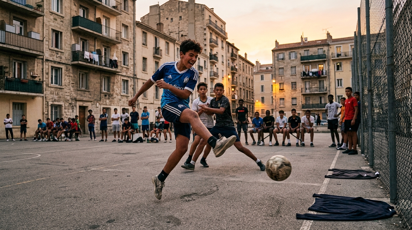 Adolescents disputant un match de rue à la Castellane