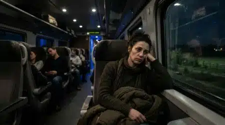 Passager fatigué dans un TGV bloqué la nuit