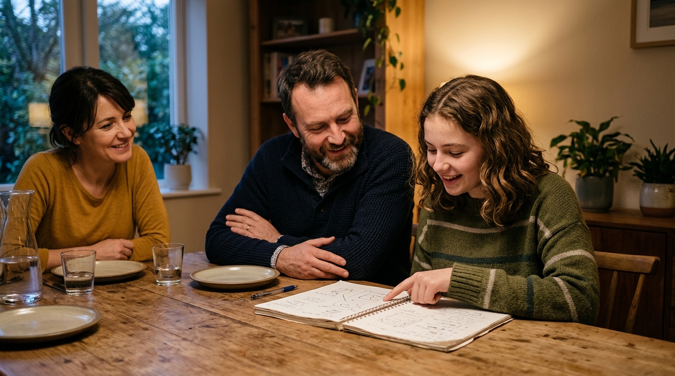Famille résolvant ensemble une énigme de calcul
