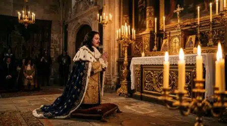 Roi Louis XIII priant devant un autel doré