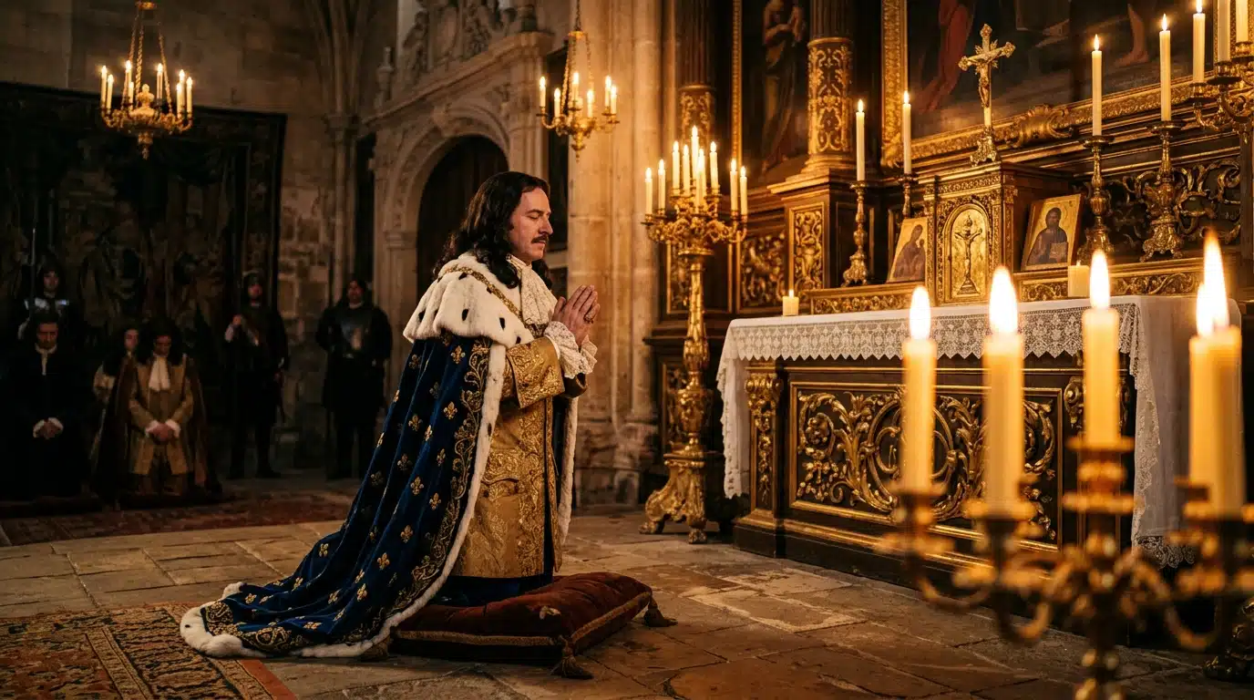 Roi Louis XIII priant devant un autel doré