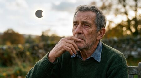 Homme âgé regardant le ciel lors d'une éclipse