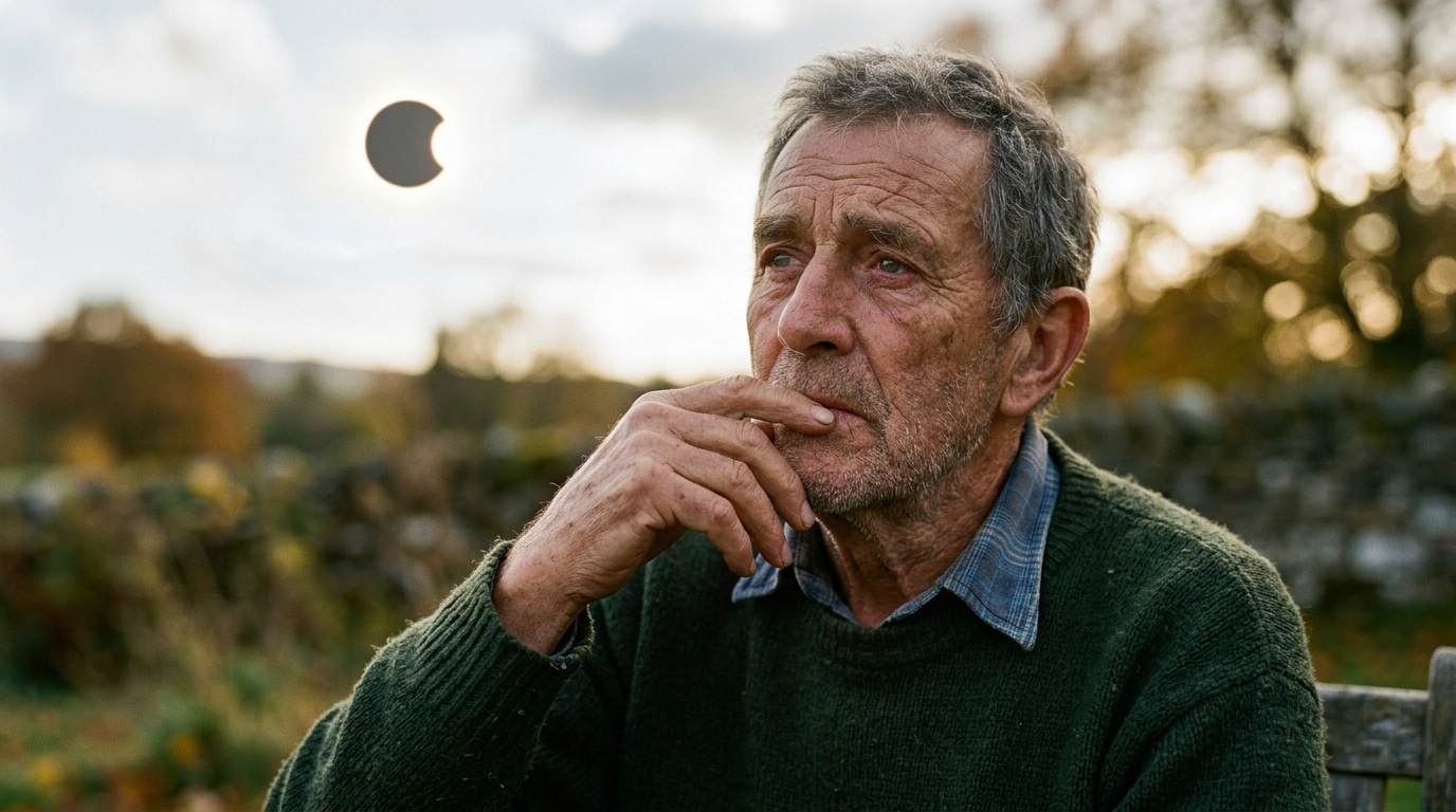 Homme âgé regardant le ciel lors d'une éclipse