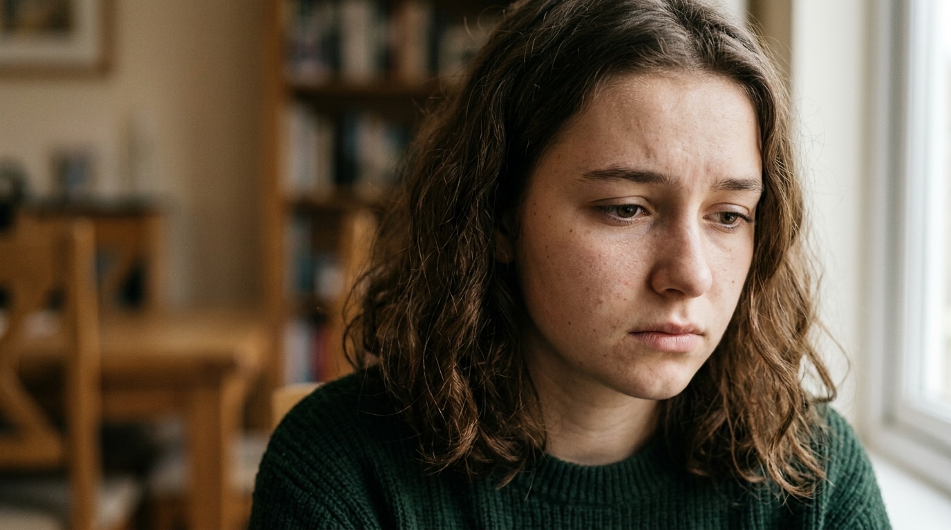 Visage d'adolescente marqué par l'anxiété et le stress