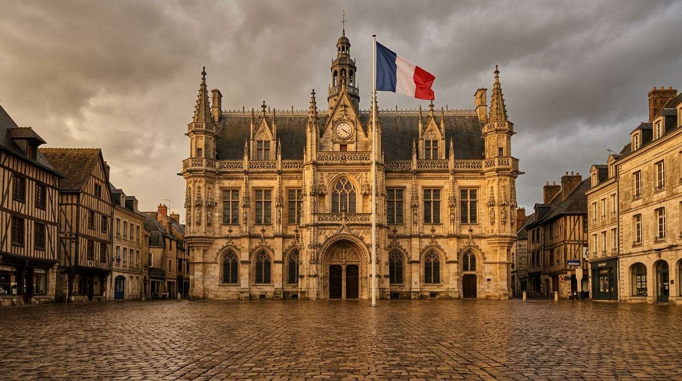 Façade de la mairie de Chartres sous ciel nuageux