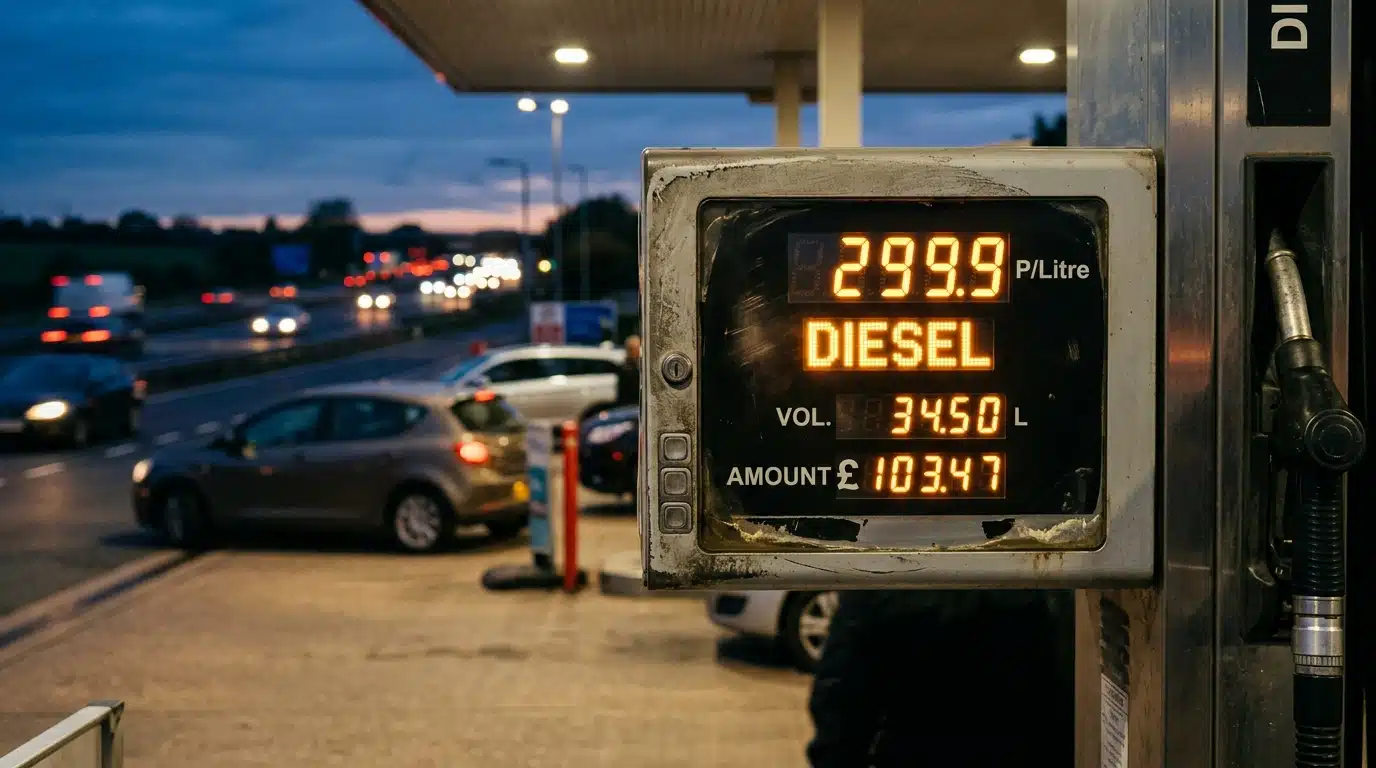 Pompe à essence affichant un prix de diesel très élevé