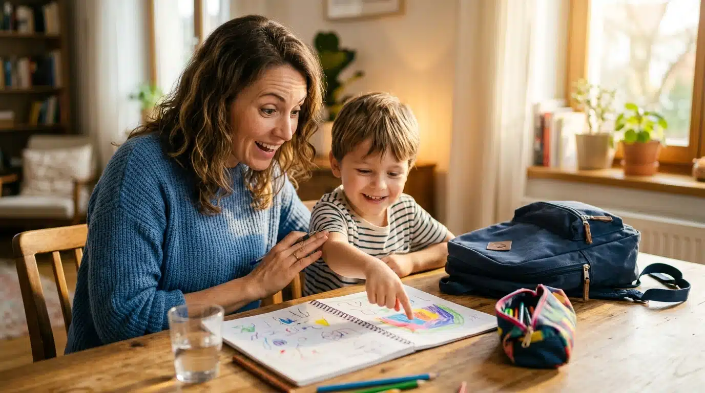 Enfant expliquant la règle de calcul à sa mère