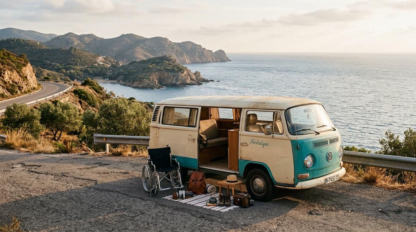 Camping-car garé sur une route côtière espagnole
