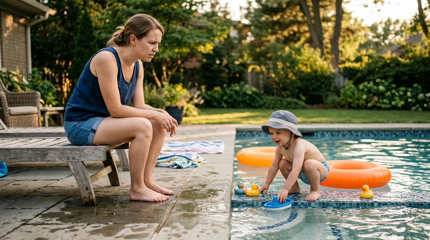 Parent surveillant attentivement un enfant près de l'eau