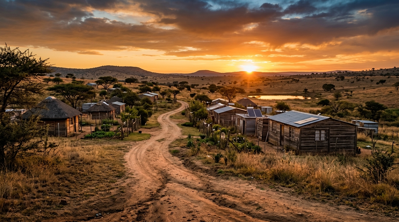 Paysage rural sud-africain au coucher du soleil