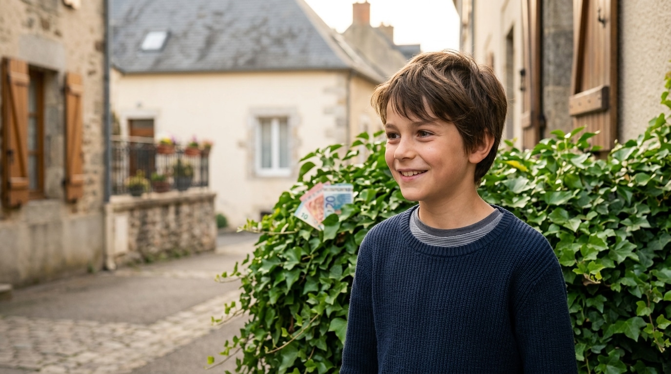 Adolescent souriant près d'un buisson dans une rue