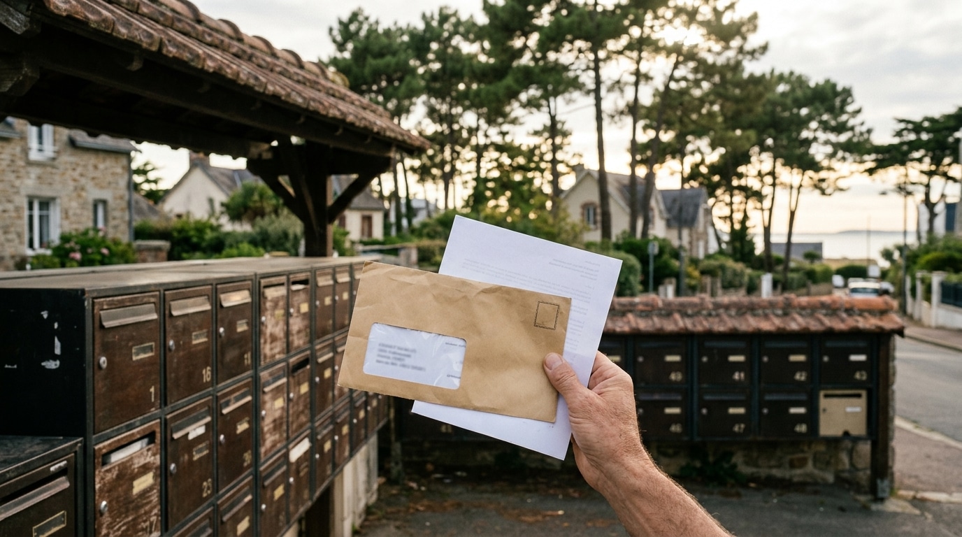 Enveloppe administrative glissée dans une boîte aux lettres