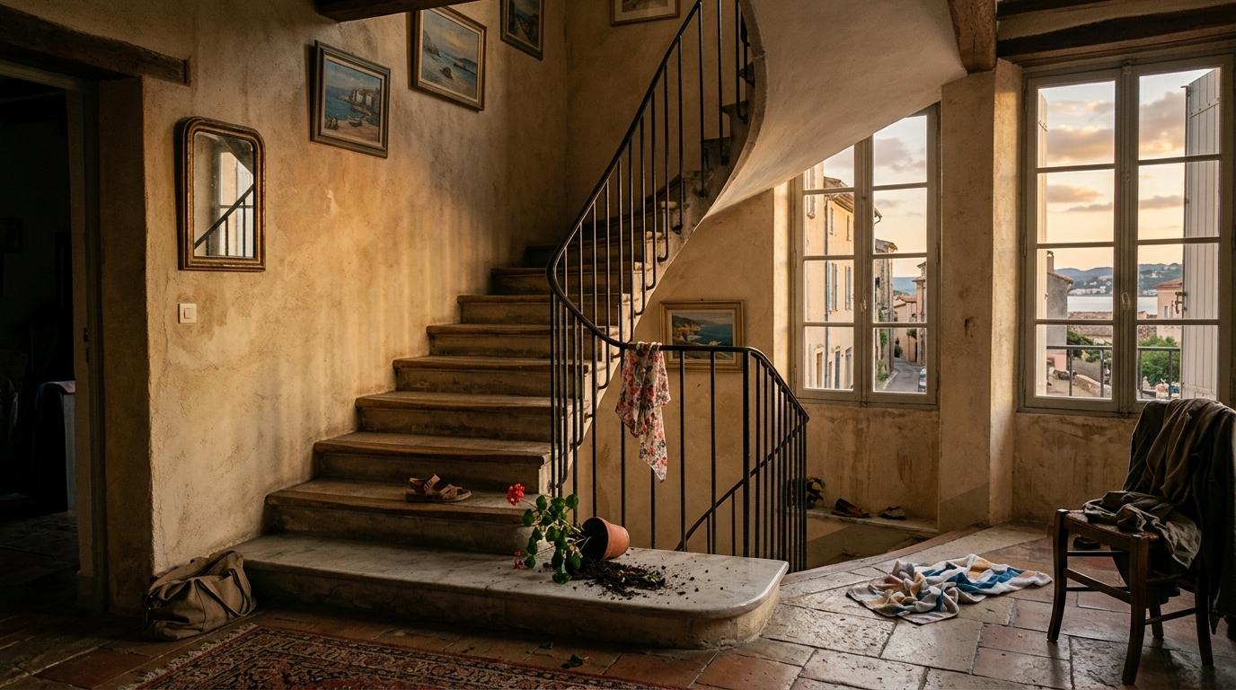 Escalier d'une maison à Palavas, lieu du malaise