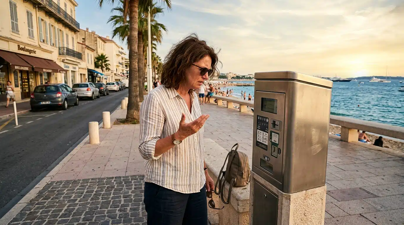 Borne de stationnement payant dissuasif près d'une plage française