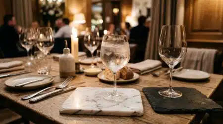 Dessous-de-verre en marbre veiné sur table élégante