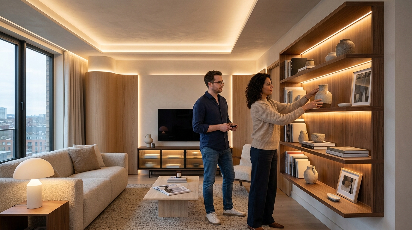 Adieu le ruban LED collé au mur : en 2026, les décorateurs le cachent ailleurs dans le salon